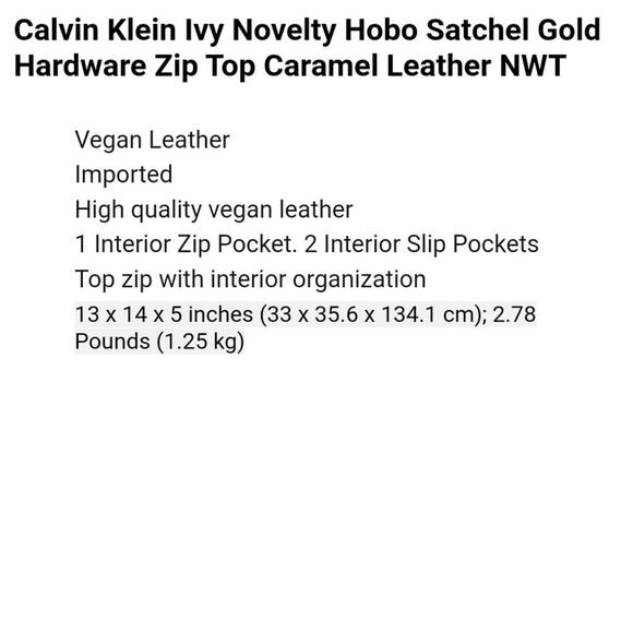 Calvin Klein Pebbled Faux Vegan Leather Ivy Novelty Hobo Satchel Caramel - Picture 14 of 14